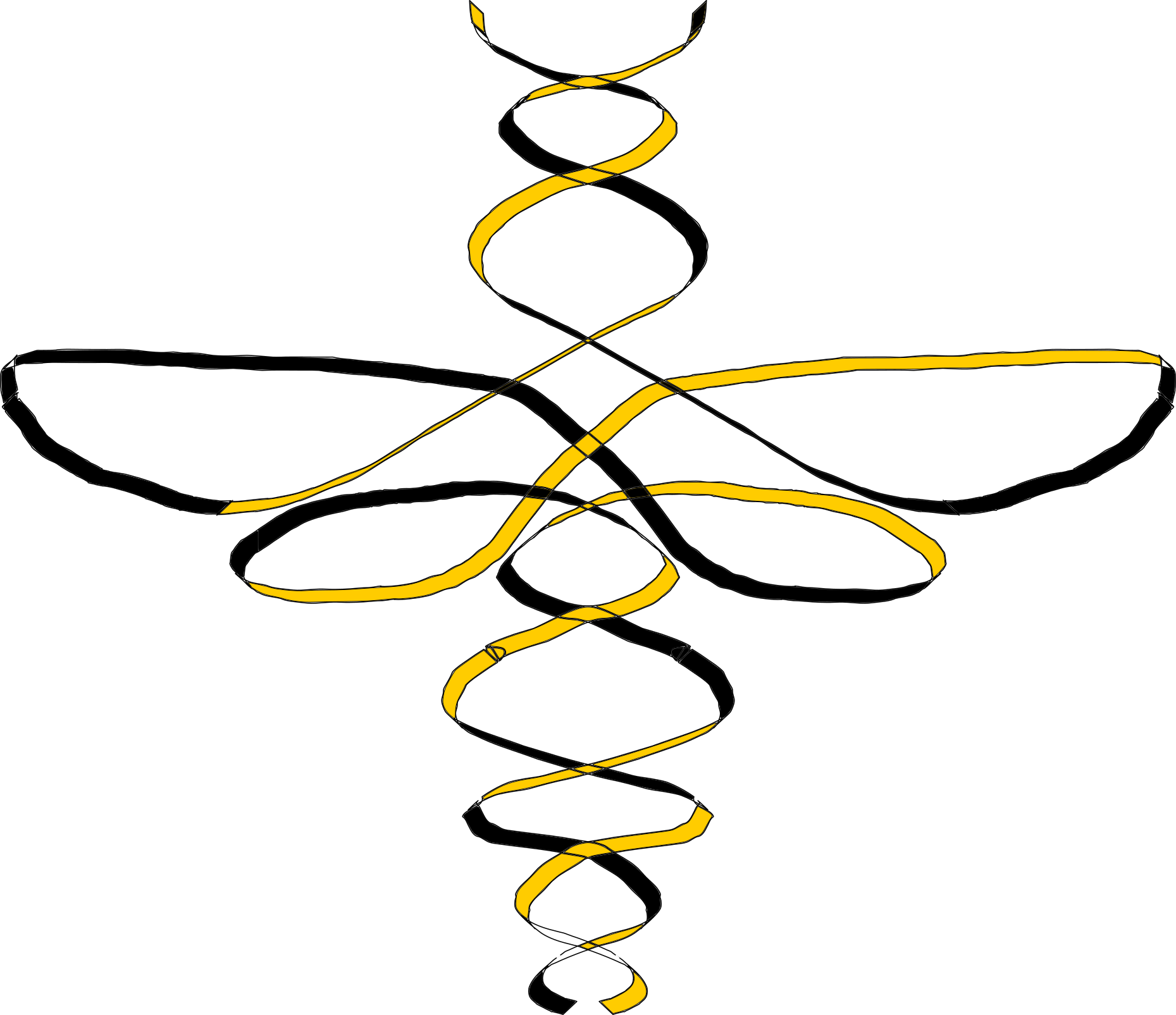Sketch of a stylised bee made of a helix-like ribbon
